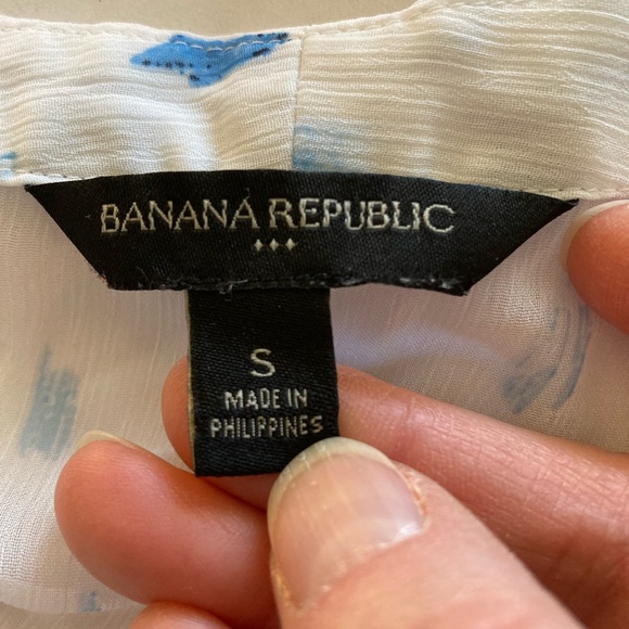 Banana Republic Wrap Top Women’s Small White Blue Long Sleeve Sheer Boho - Picture 2 of 6